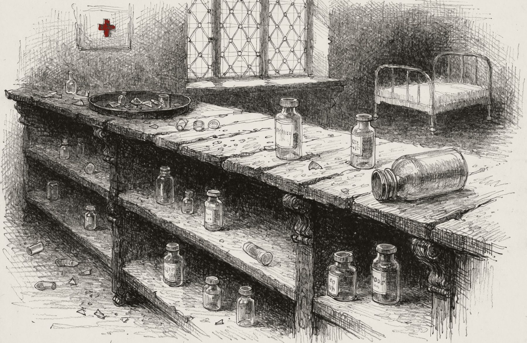 Anaquel de farmacia hospitalaria vacío