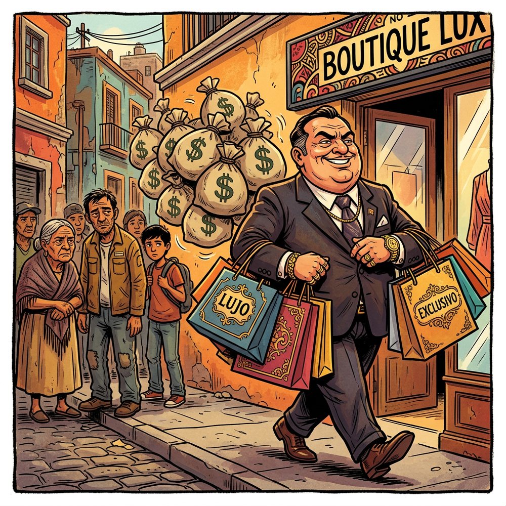 El político sale de la tienda de lujo
